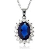 Sterling Silver Oval Blue Sapphire and CZ Princess Diana/Kate Middleton Pendant with Chain