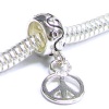 Queenberry Sterling Silver Round Bead Peace Dangle Bead For Pandora Troll European Charm Bracelets