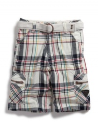 GUESS Plaid Shorts with Grommet Web Belt, PLAID (4)