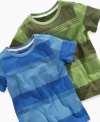 Show off his stripes. He can complement his casual cool with one of these five-stripe tees from Greendog.