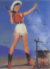 Cowgirl Barbeque Pin Up Girl Poster 14x20 Limited-Edition Artistic Planked Wood Sign