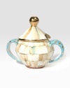 An elegant, one-of-a-kind serving piece, in hand-painted terra cotta with color-dragged checks and lustred gold accents, is a charmingly cheery addition to your tea party.Ceramic with golden lustre6 diam.; 8.5 tallHand washMade in the USA