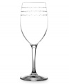 Inspired by the renowned bridal designs of Monique Lhuillier, this fun yet classic stemware collection features a beautiful etched rim of three beaded lines, resembling the sparkling traces left over from a shooting star.