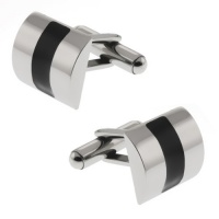 Silver and Black Contoured Stainless Steel Cufflinks For Men 20X12mm