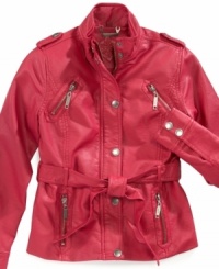 Direct from downtown. These belted jackets add hip urban style to her fall fashion.