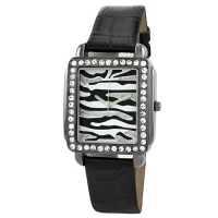 Golden Classic Women's 2217_black Safari Dame Rectangle Rhinestone Leather Watch