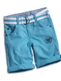 GUESS Kids Boys Baby Boy Belted Shorts (12-24M), TURQUOISE (12M)