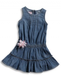 GUESS Kids Girls Little Girl Dress with Chiffon Flower, INDIGO (4)