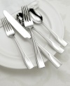 Modern flatware with a twist, Oneida's Splice pattern puts together matte and polished stainless steel. Squared handles keep place settings streamlined for parties of eight.