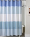 Add a splash of color to your bath with the Encore Stripe shower curtain from Martha Stewart Collection. Thick horizontal stripes are fresh and contemporary in cool tones.