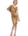 BCBGMAXAZRIA Women's Abrial Draped One Shoulder Tunic Dress, Gold, X-Small