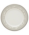 These elegant bone china side plates showcase a delicate floral design with textured white beads and stunning platinum trim. Designed for holding dinner rolls and breads and equally useful for cakes and cookies at tea time. From the Lenox dinnerware collection.