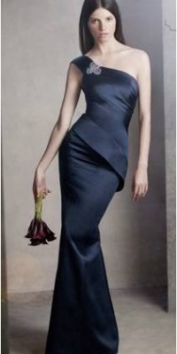 One Shoulder Satin Dress with Asymmetrical Skirt