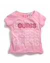 GUESS Kids Girls Short-Sleeve Raglan Logo Tee, PINK (5/6)