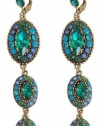 Victorian Elegance Michal Negrin Splendid Dangle Earrings Enhanced with Oval Elements with Turquoise, Green and Blue Swarovski Crystals and Green Marquise Crystals