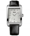 A design that never goes out of style: a black leather timepiece from Hugo Boss.