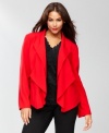 Add a feminine touch to your wardrobe in INC's plus size blazer, complete with a draped lapel.