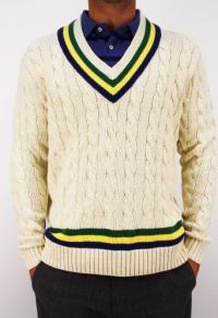 Polo Ralph Lauren Men's Cream Cricket Pull Over Knit V-Neck Sweater Cream White