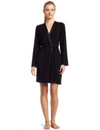 Calvin Klein Womens Essentials With Satin Short Robe, Black, X-Small/Small