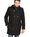 Guess Mens Hooded Toggle Coat XX-Large / 2XL Black Wool Blend