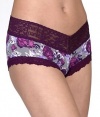 Hanky Panky Midnight Rose Logo To Go V-Front Boyshorts, S, Grey / Purple Floral