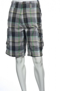 American Rag Plaids (Small) Green Combo (grey, green, black and orange) Cargo Shorts