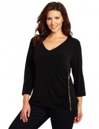 Calvin Klein Women's Plus Size V-Neck Zipper Top