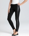 Aqua ponte leggings boast faux leather tuxedo stripes for a go-to look you can work 24-hours a day with fashion authority.