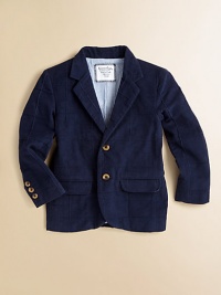 This preppy essential is dapper in corduroy with classic notch collar and single-breasted front button closure.Notched collarLong sleeves with button cuffsButton-frontFront flap pocketsFully linedCottonDry cleanImported Please note: Number of buttons may vary depending on size ordered. 