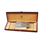 Since 1731, professional chefs and home cooks have turned to J.A. Henckels for the finest in cutlery. In that proud tradition, their stainless steel steak knife set is elegantly presented in a wood storage box.