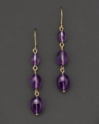 A gorgeous triple drop earring imagined with amethyst and yellow gold links.