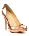 Shiny pumps rendered in burnished rose gold leather, featuring a slim heel for chic, feminine style. By IVANKA TRUMP.