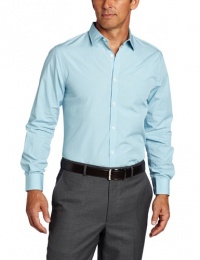 Perry Ellis Men's Long Sleeve Slim Fit Mini Grid Shirt, Aquatic Blue, Small