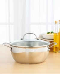 Consolidate a multitude of cooking tasks into this one versatile pot, maximizing productivity and saving storage space. The sleek styling is surpassed only by the premium 18/4 stainless steel body with aluminum encapsulated base - the perfect recipe for delicious results. Limited lifetime warranty.