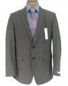 Kenneth Cole Mens 2 Button Flat Front Gray Herringbone Slim Fit Wool Suit