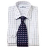 Savile Row Mens Navy Pink White Tattersall Check Regular Fit Dress Shirt Single Cuff