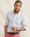 Go vertical with your business style with this striped woven shirt from Tommy Hilfiger.