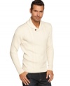 Put a twist on the classic cool-weather look with this shawl-collar sweater from Tasso Elba.