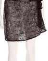 J Valdi Brown Side Tie Mesh Cover-up Wrap Skirt, Large / X-Large