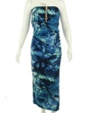 Calvin Klein Jeans Women's Printed Strapless Maxi Dress, Dark Lagoon Combo, Medium