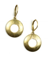 Move in the right circles with style that makes a statement. Jones New York's simple drop earrings feature a subtle cut-out circle. Setting and leverback crafted in gold tone mixed metal. Approximate drop: 1-3/8 inches.