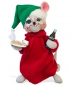 A thoughtful mouse leaves Santa a special bottle of holiday bubbly in this essential figurine for Coca-Cola collectors. Crafted with the soft, flexible features and unmistakable style of Annalee.