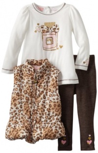 Kids Headquarters Baby-girls Infant Animal Print Vest with Long Sleeve Tee and Brown Pants, Brown, 18 Months