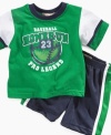 He'll slide right into style and comfort with this fun graphic t-shirt and short set from Kids Headquarters.