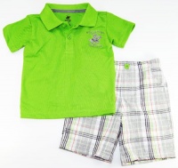 Beverly Hills Polo Club Baby-Boys 3-24M Green Polo With Plaided Short Set