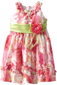 Jayne Copeland Girls 2-6X Watercolor Floral Print Dress With Ruffles, Pink, 6