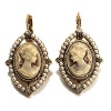 Vintage Cameo Pearl Style Drop Earrings (Burn Gold)