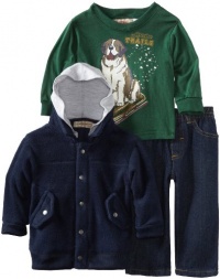 Kids Headquarters Baby-Boys Infant 3 Pieces Set Jacket Dog Top with Pant, Navy/Green, 18 Months