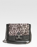 Luxurious calf hair with an abstract animal print accents this supple leather design.Convertible chain and leather shoulder strap, 12½-23 dropPush-lock flap closureTwo inner compartmentsOne inside zip pocketCotton lining10W X 7½H X 3½DMade in Italy