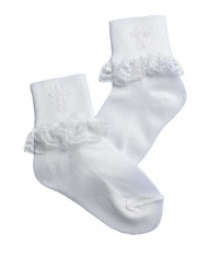 Lauren Madison baby boy Christening Baptism Special occasion Infant Christening Socks With Embroidered Cross Appliques, White, Small